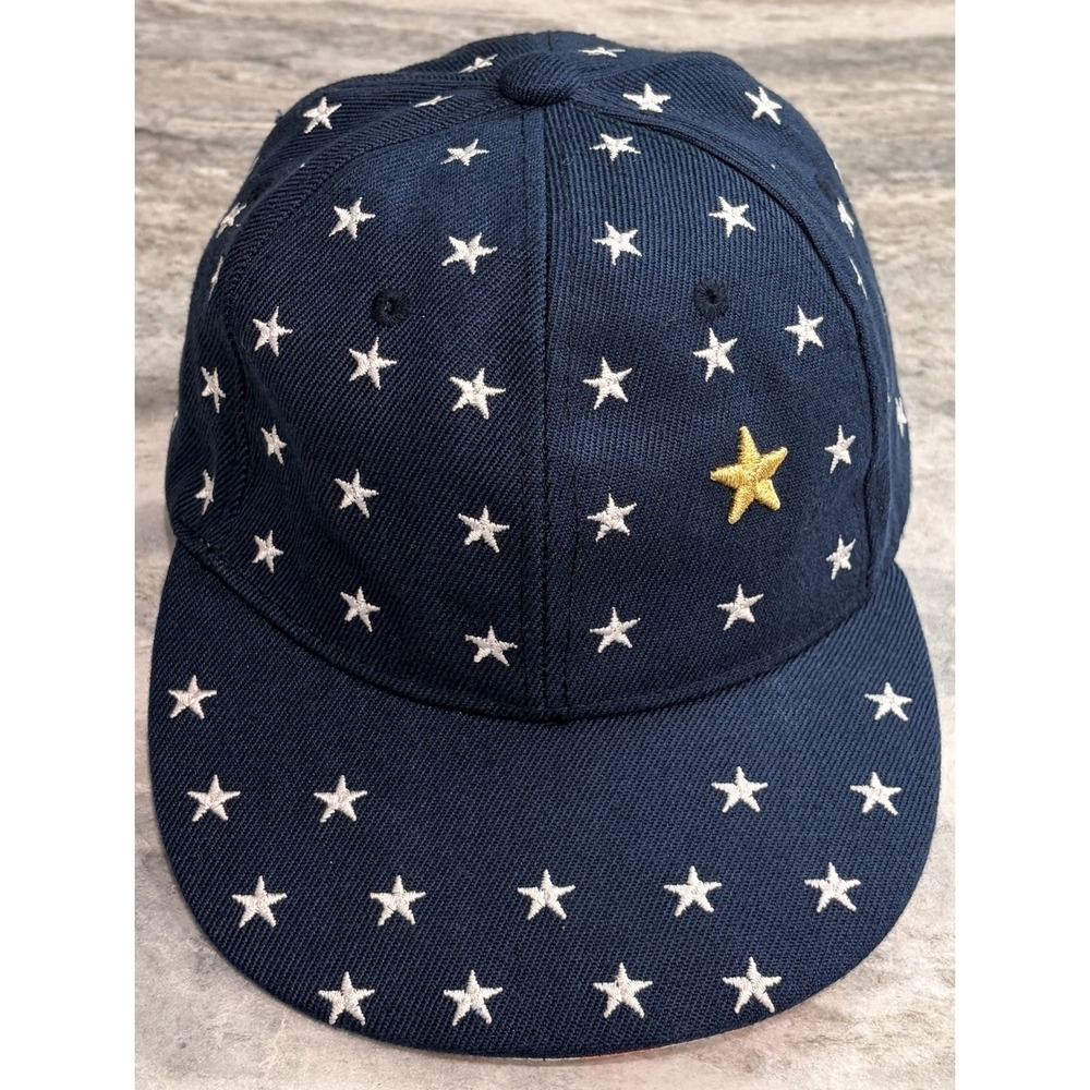 Vintage Kids Star Print Snapback Hat Navy Blue Gold Star 52cm Youth Cap